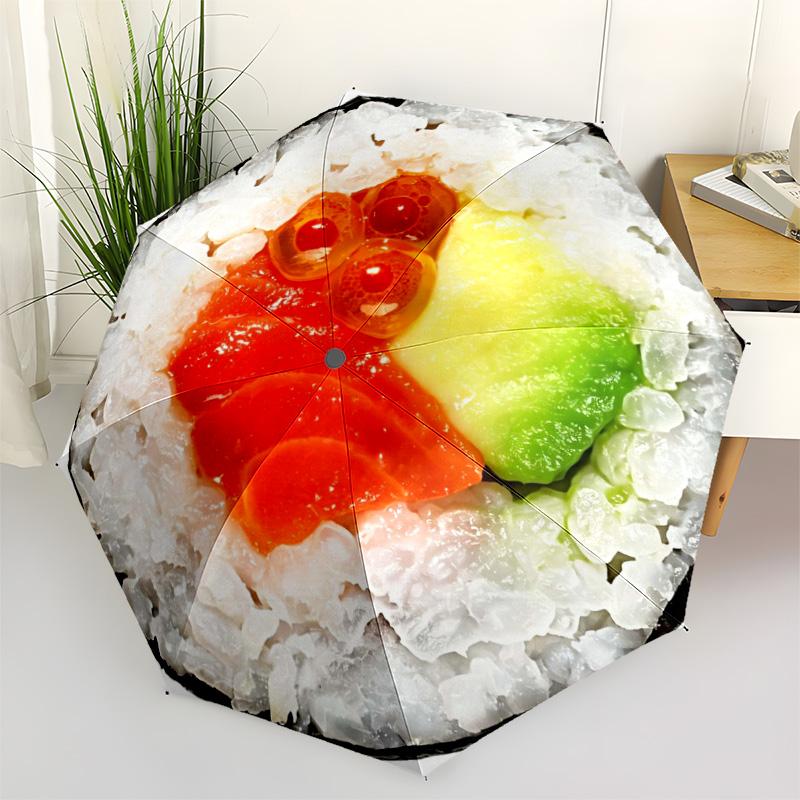 

1pc Sushi Cheese Umbrella Portable Folding Umbrella Iron Frame Hole Bone Structure Outdoor Home Umbrella