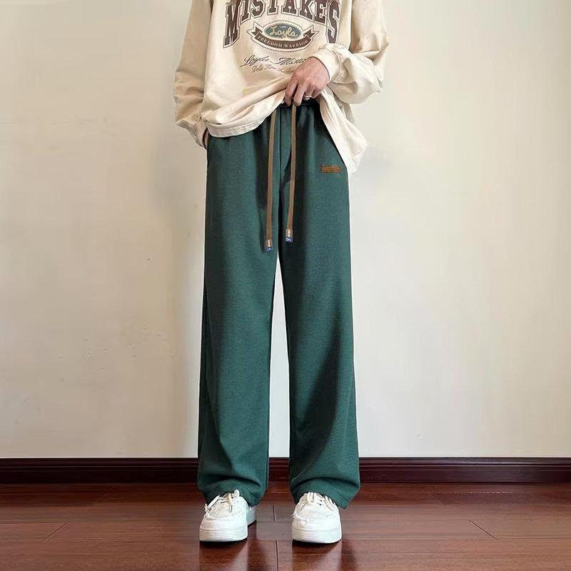 

Мужские свободные спортивные брюки свободного кроя с широкими штанинами из вафельной ткани на осень/зиму — большой размер, прямые повседневные брюки 2XL зелёный