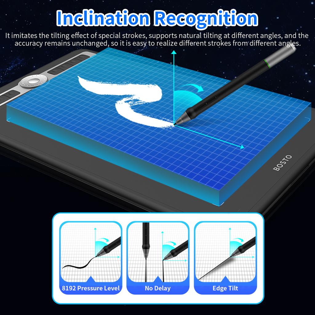 BOSTO T1060 10 x 6 İnç Dijital Sanat Grafik Çizim Tableti Pilsiz Kalem 10 Kalem Ucu 8192 Seviye Basınç 8