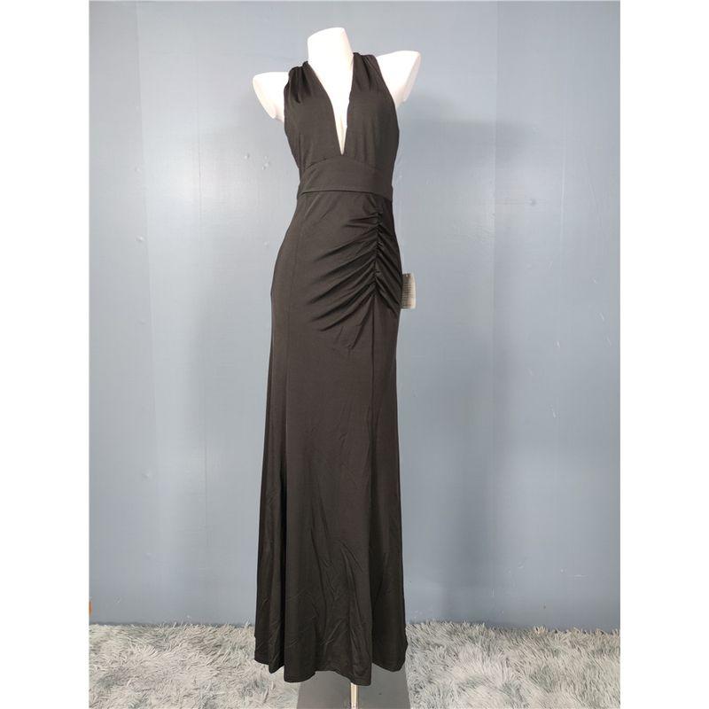 Foreign Trade Order Lu's Elastic Fabric Sexy V-neck Backless Slimming Pleat Black Hepburn Elegant Banquet Dress