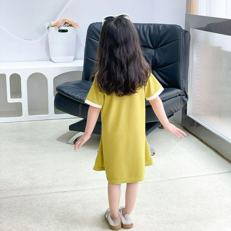 Girls Lapel Dress Summer Girls Solid Color POLO Skirt A-line Skirt Short-sleeved Comfortable Home Service