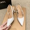 Spring Women's Pumps Belt Buckle Back Strape Med Heel Solid Pointed Toe Ladies Heels Office Luxury Casual Ins Khaki Female Shoes