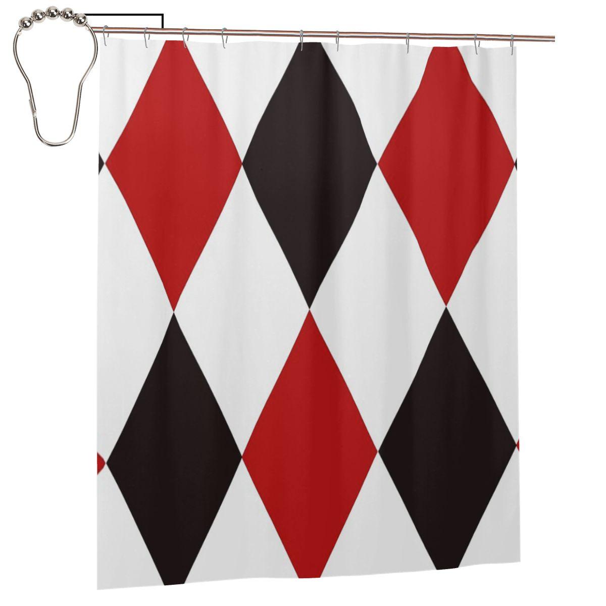 

Harlequin Plaid Playing Cards Diamond Shower Curtain Bathroom Polyester Waterproof Bath Curtains With Hooks W60H190(CM)-1 Pcs