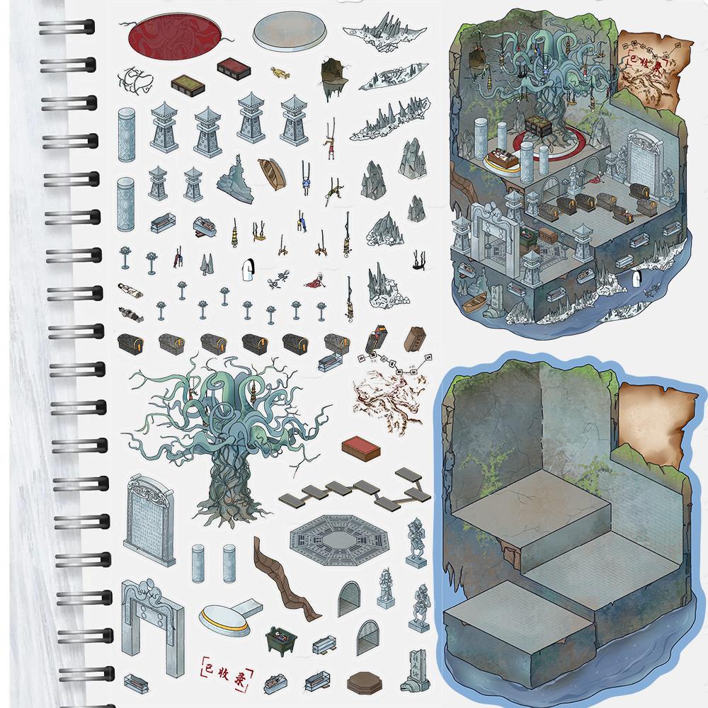 2PCS Tomb of King Lu Stickers Harajuku Laptop Luggage Art Cafe for Classroom Room Fans Gift Decompression 3D Ancient Sticker