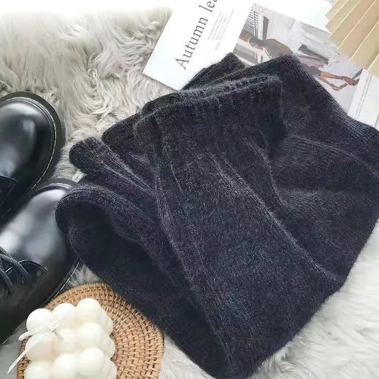 Women Pants High Waist Knitwear Wide Leg Pants Soft Polyester Solid Color Casual Trouser for Autumn Winter