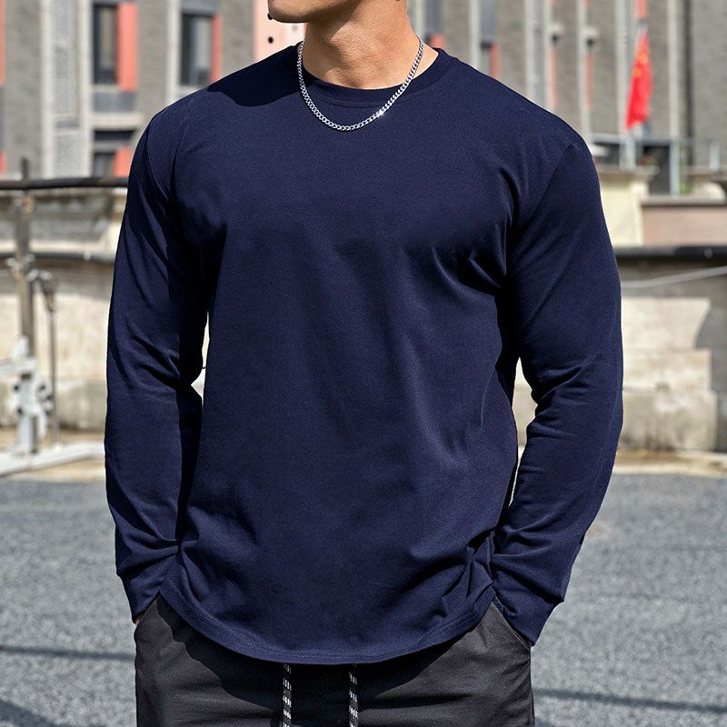 

Мужская свободная хлопковая дышащая спортивная футболка с длинным рукавом осенняя для бега XL темно-синий