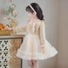 2024 Autumn/Winter Girls’ Long-Sleeved Bow Dress - Trendy, Sweet First Birthday Cake Design