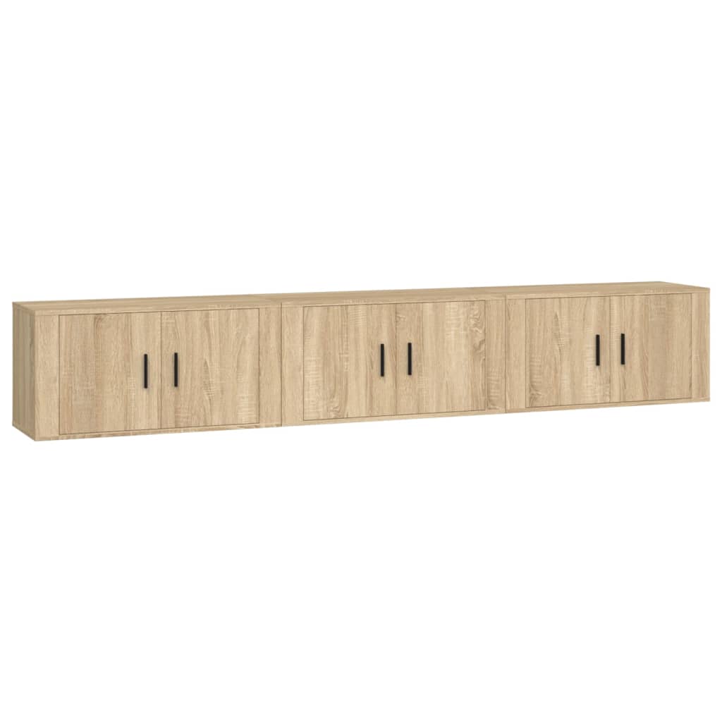 Wall Mounted TV Cabinets (Set of 3) Sonoma Oak Finish 80 X 34.5 X 40 Cm