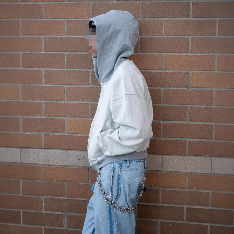 European and American Personalized Solid Color Block Retro Street Trend Zipper Hoodie