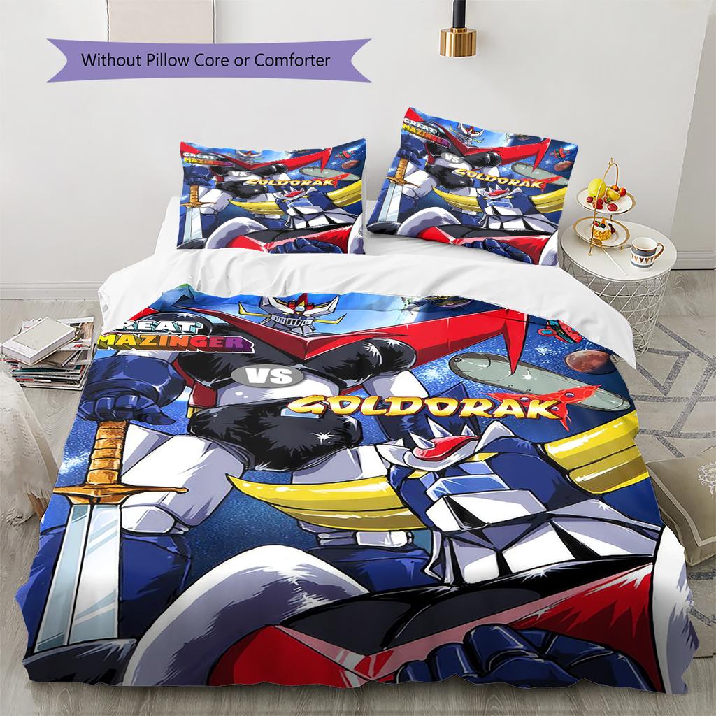 GrendizerUFO Pattern Bedding Quilt Set Quilt Cover Pillowcase Home Decoration Birthday Gift (1 * duvet cover + 2 * pillowcase, without core)
