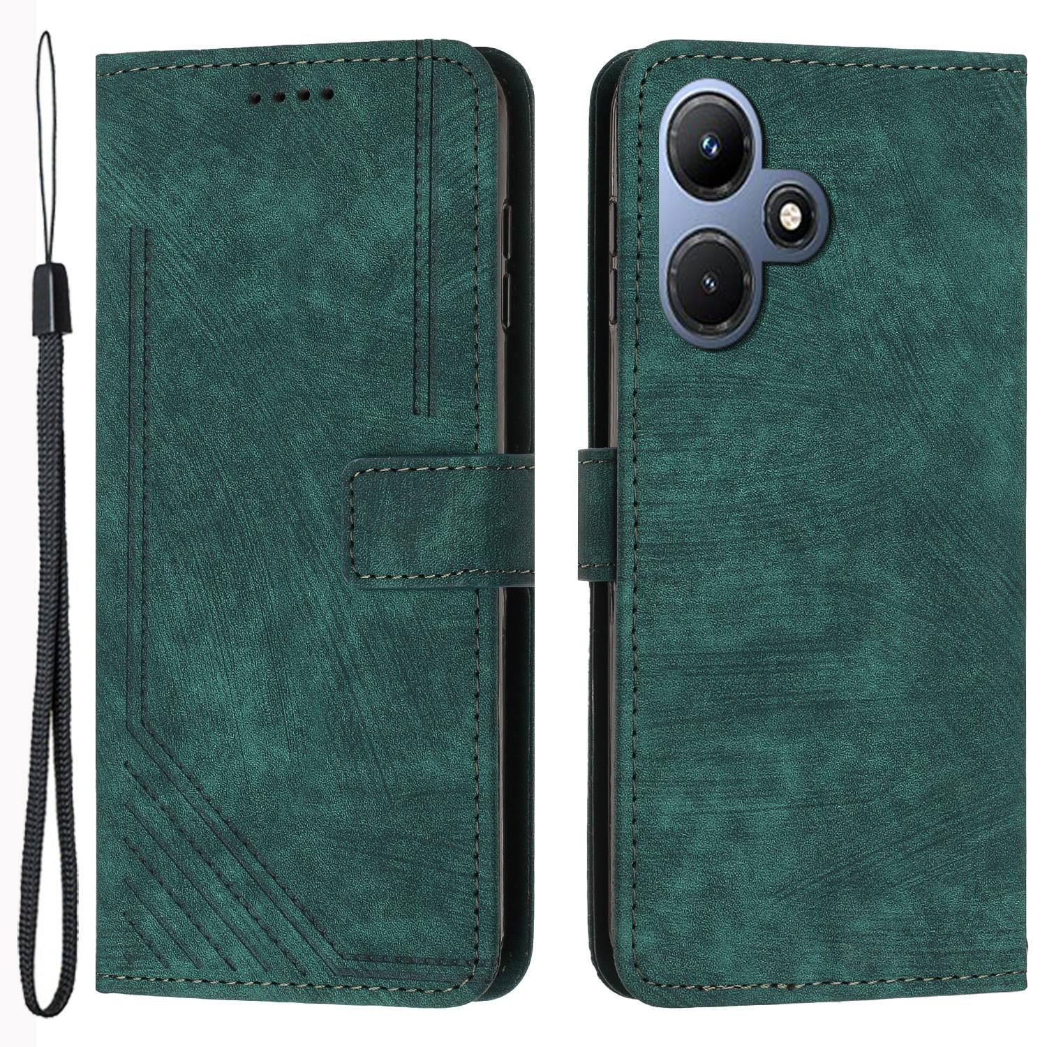 

For Infinix Hot 30i Imprinted Lines Skin-Touch PU Leather Flip Case Stand Wallet Phone Cover Green