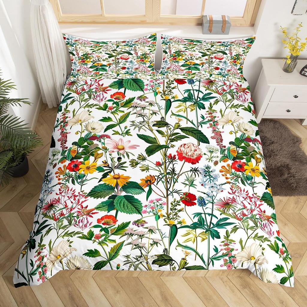 Comforter Peony Groovy Flower Floral Vintage Victorian Botanical Bedding Set Garden Petals Pastoral Plant Bed Set