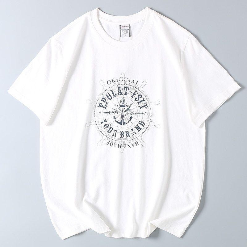 Export Export Balance Cargo with Logo Cut off Summer Men All Cotton Loose American Casual Print round Neck Underwear Short-Sleeved T-shirt