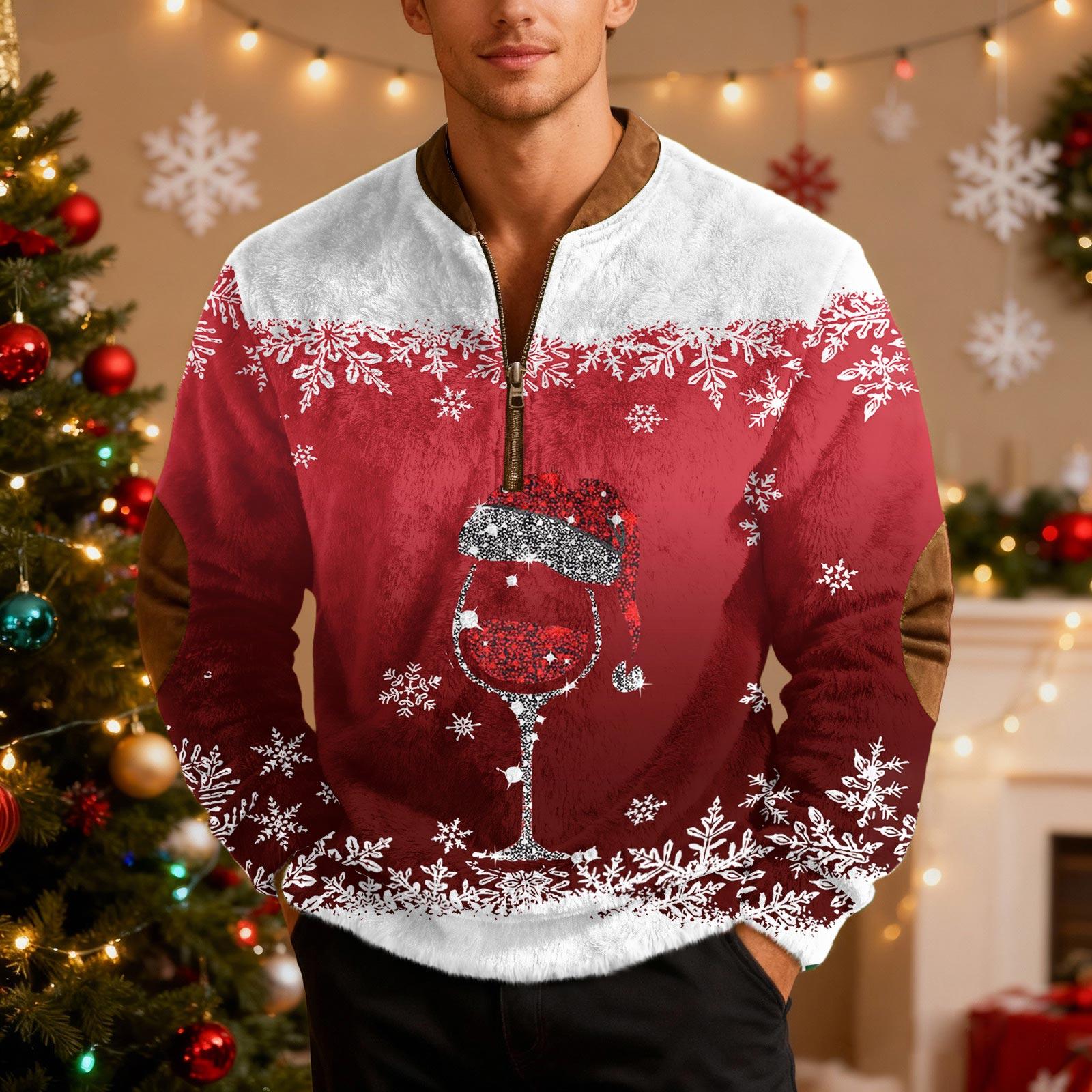 

Мужской рождественский свитер на молнии, винтажный вязаный графический свитшот, рождественский пуловер со стойкой XXXXL киноварь