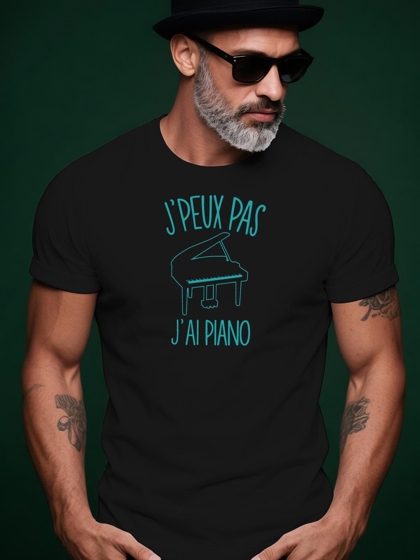 Short Sleeve Tshirt with Piano Graphic French Text Print ... XXXL