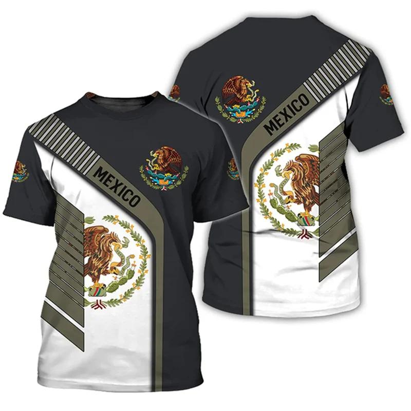 Nová trička s 3D tiskem s vlajkou Mexika 2024 Letní mexická pánská trička s krátkým rukávem