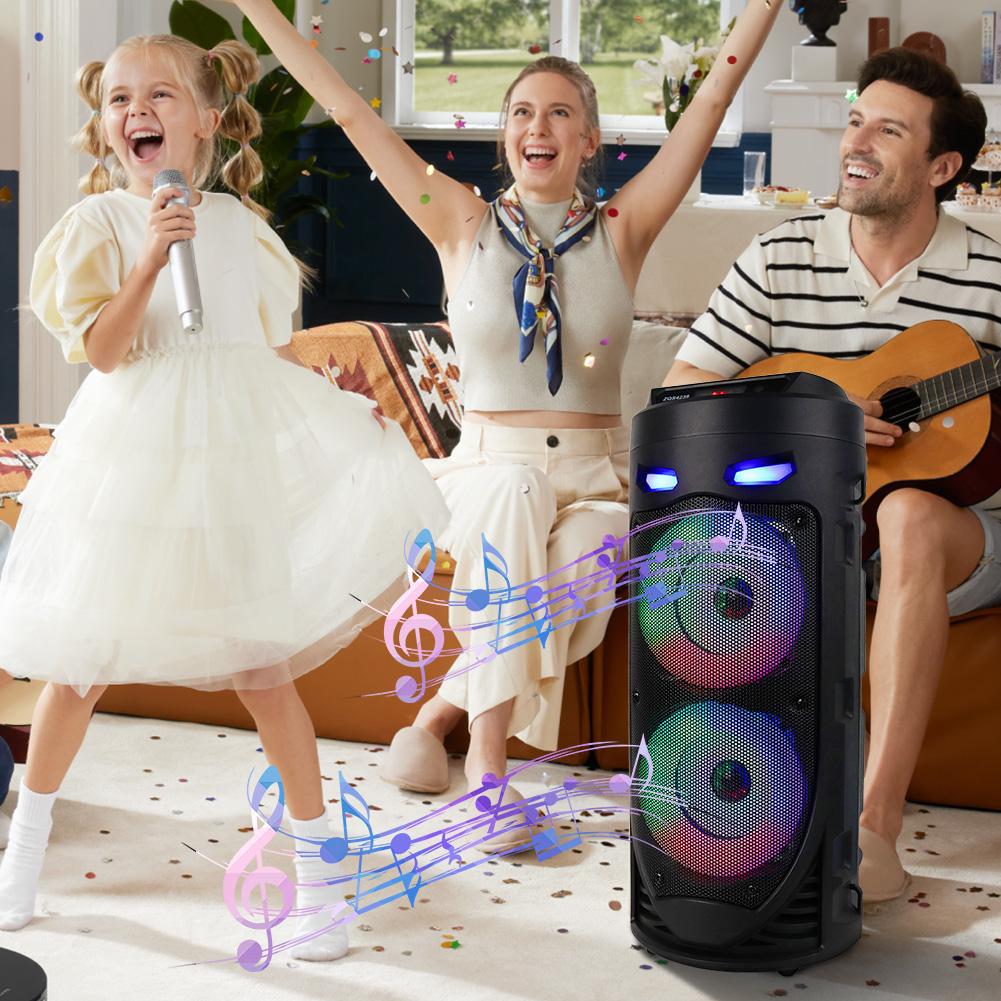 Bluetooth-Compatible Speaker Loud Boombox with Double Subwoofer Deep Bass Lights Outdoor Speaker Support USB/TF/AUX/FM/BT/MIC