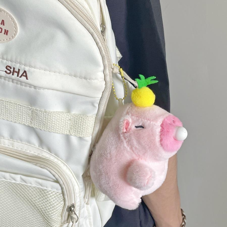 

Toy Plush Capybara Blowing Bubbles Peach Pink Short Plush Pendant Stuffed Animal Pineapple