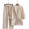 Women's Casual Cotton Linen 2-Piece Autumn Suit: Jacket & Pants Set