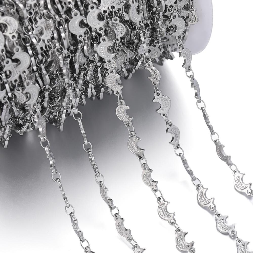 

1Meter Stainless Steel Embossing Love Heart Leaf Oval Star Moon Link Chains Necklace Bracelet Jewelry Making DIY Chain Supplies