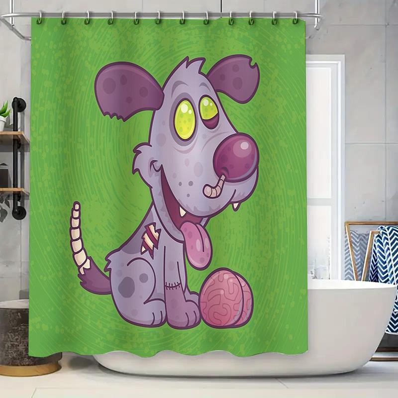 

Spooky Halloween Dog Shower Curtain Funny Horror Pet Themed Bathroom Decor Gothic Scary Monster Novelty Washable Fabric W60H190(CM)-1 Pcs
