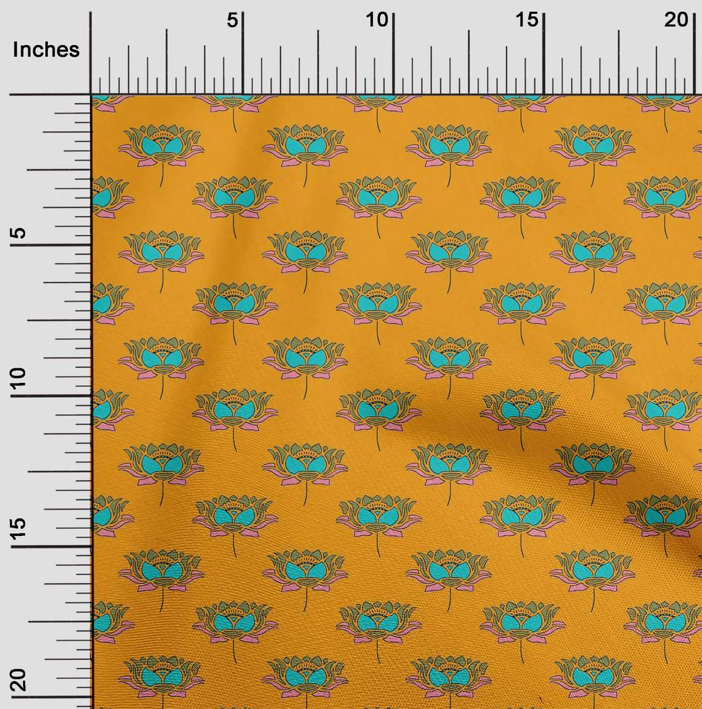 oneOone Cotton Flex Fabric Lotus Block Print Fabric By The Yard 40 Inch Wide