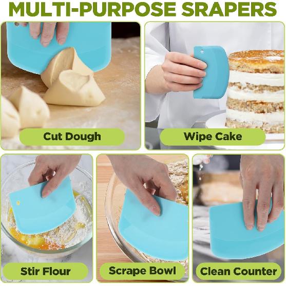 5 Pack Dough Scraper, Plastic Bench Scrapers Multi-Purpose Kitchen Bowl Scrapers Curved Edge Flexible Food Scraper for Bread Dough Cake Fondant
