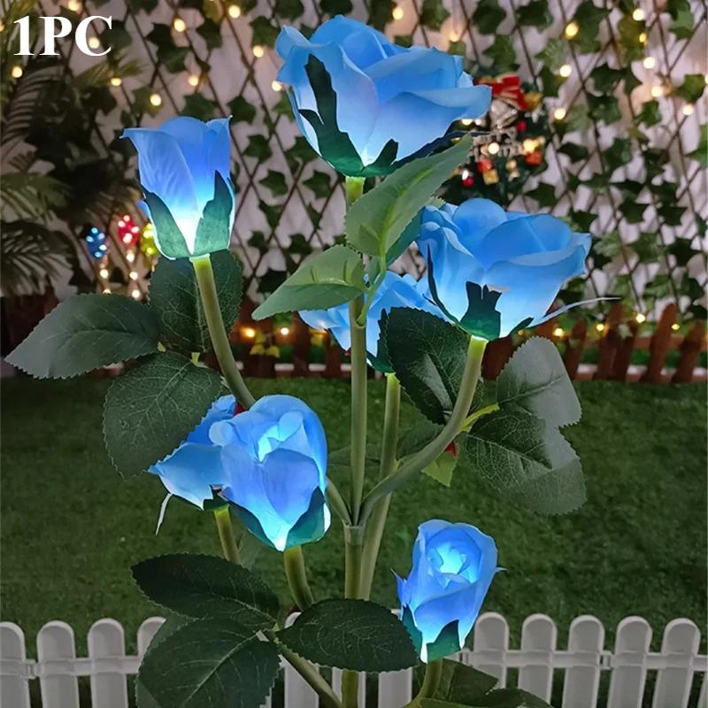 

5 головок сада украшения дома цветы светодиодные солнечные имитация розы солнечный светодиодный светильник сад двор газон ночной светильник ландшафт Blue 1PC