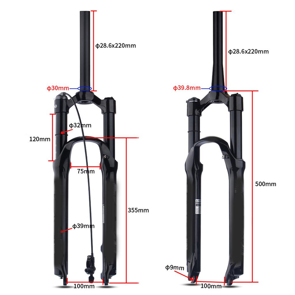 Mountain Bike Front Fork 26in Air Fork Bicycle Shock Absorbing Front Fork Tapered Remote Lockout Black Tube