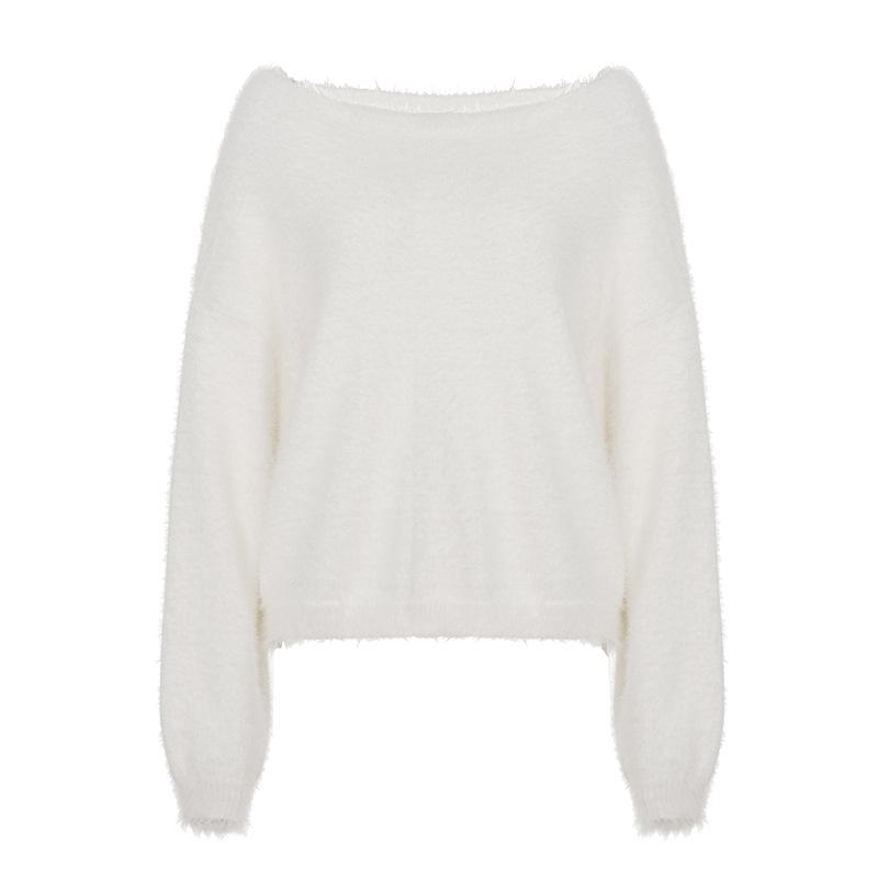 Women's Autumn/Winter Loose Off-Shoulder Mink Fur Sweater