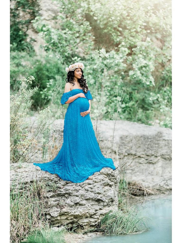 Vestido de Encaje Europeo y Americano con Mangas Acampanadas para Fotografía de Maternidad 8919