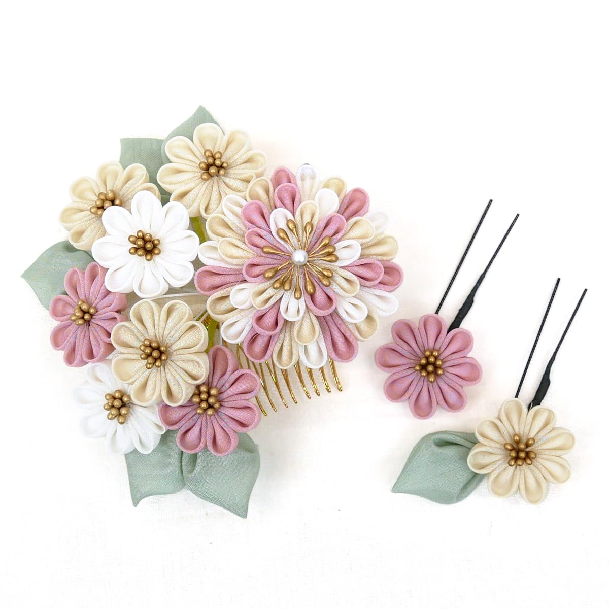 

Hair ornament set of 3, Tsumami-zaiku style, for Coming-of-Age Ceremony, Furisode kimono, Hakama, Graduation Ceremony, Yukata, Thirteen-Year-Old