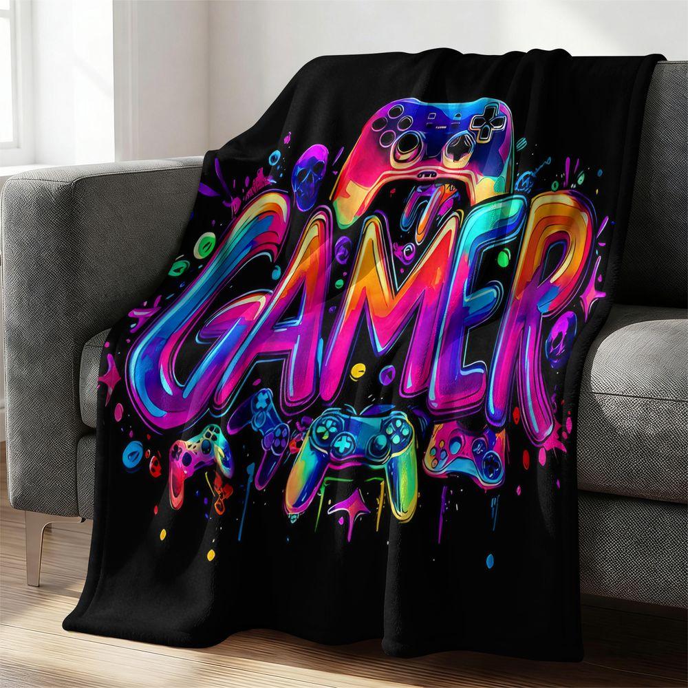 Gamer Neon Gaming Flannel Blanket Soft Throw Rug Bedding Decor Dripping Art Print Gift Blanket for Kids Teens Adults 100cmx150cm