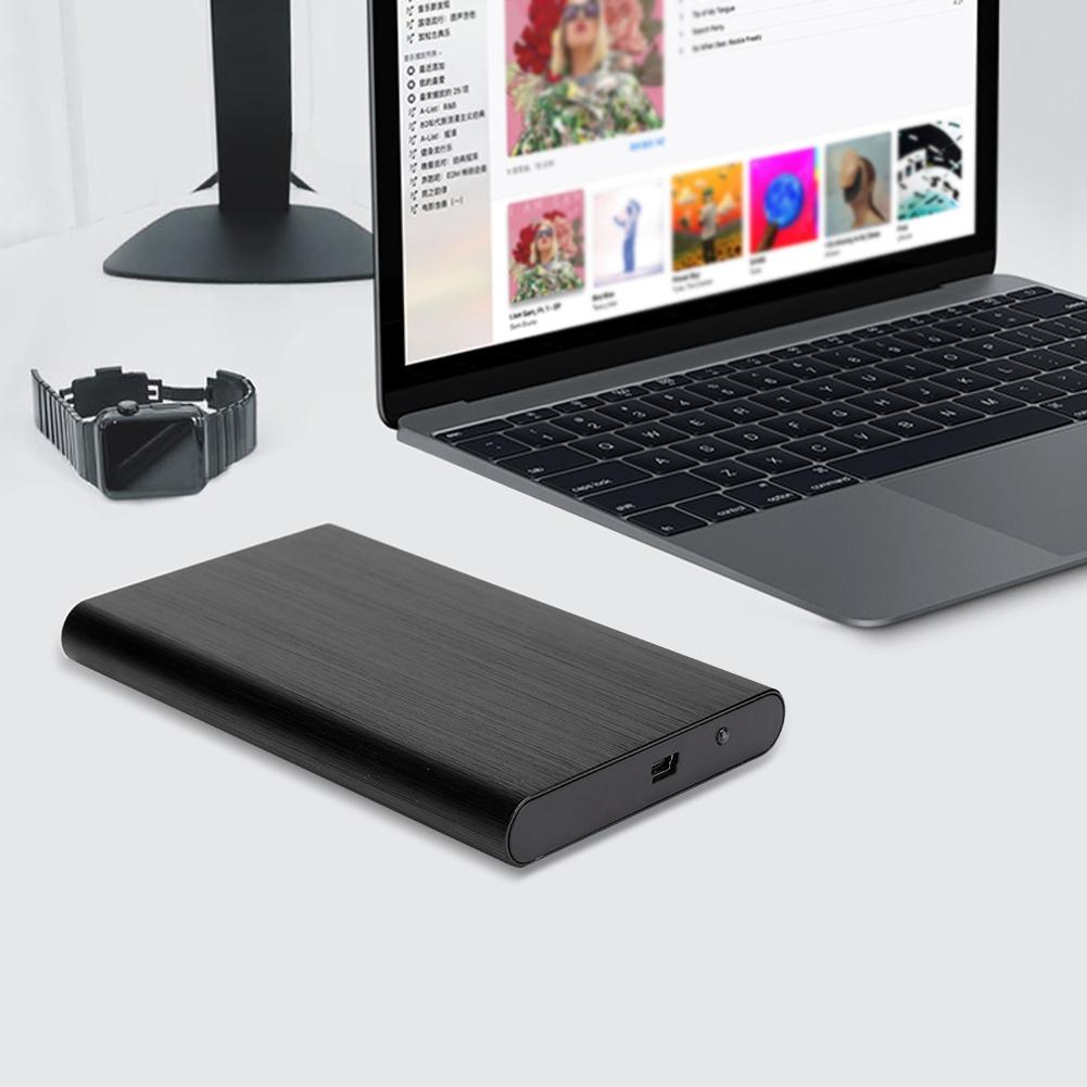 USB2.0 Aluminum Alloy Brushed Mobile Hard Disk Box with Shockproof for 2.5inch SATA HDDSSD Black