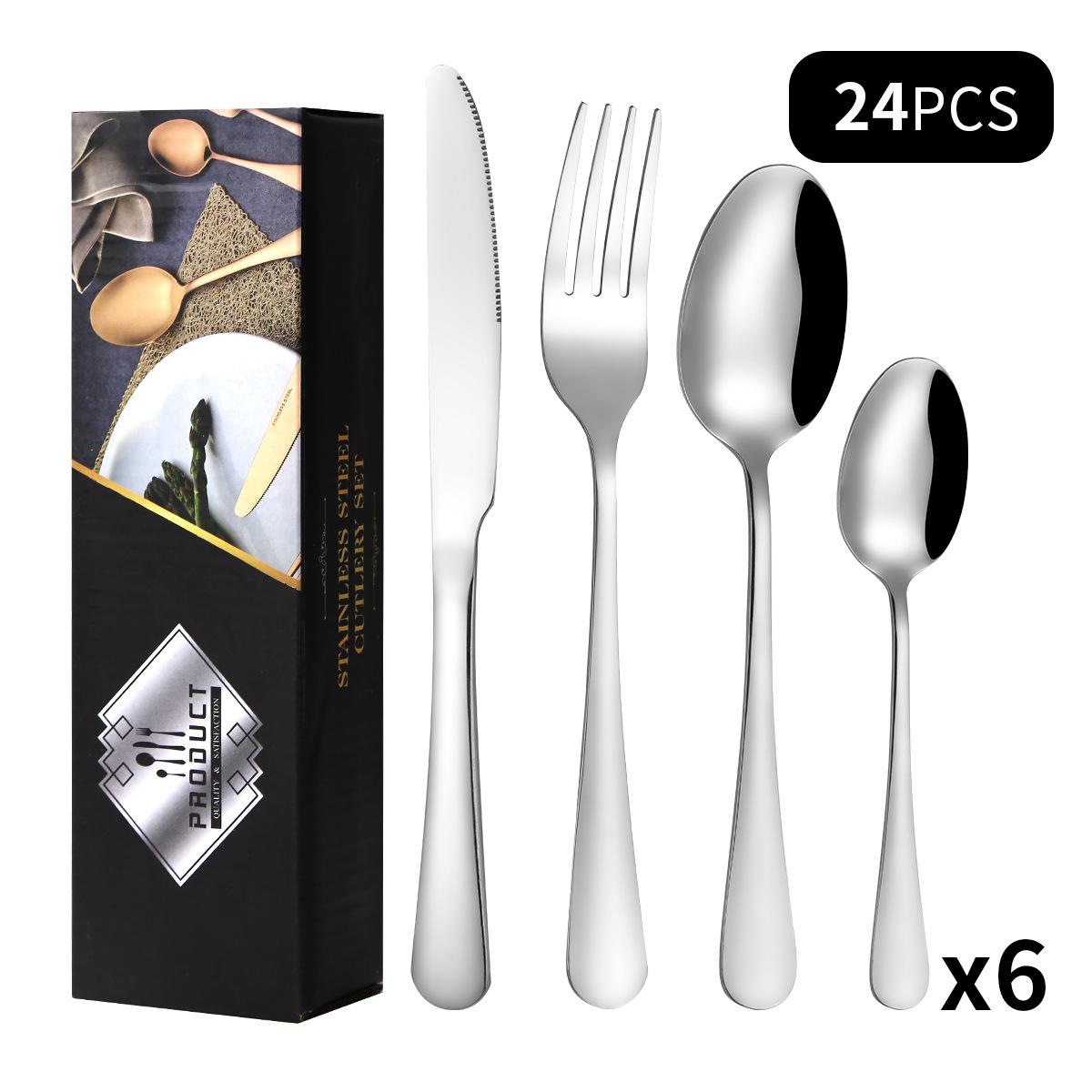 

Нож для стейка из нержавеющей стали 1010, вилка, ложка, набор из 24 предметов, семейный западный обеденный набор на 6 человек серебряный