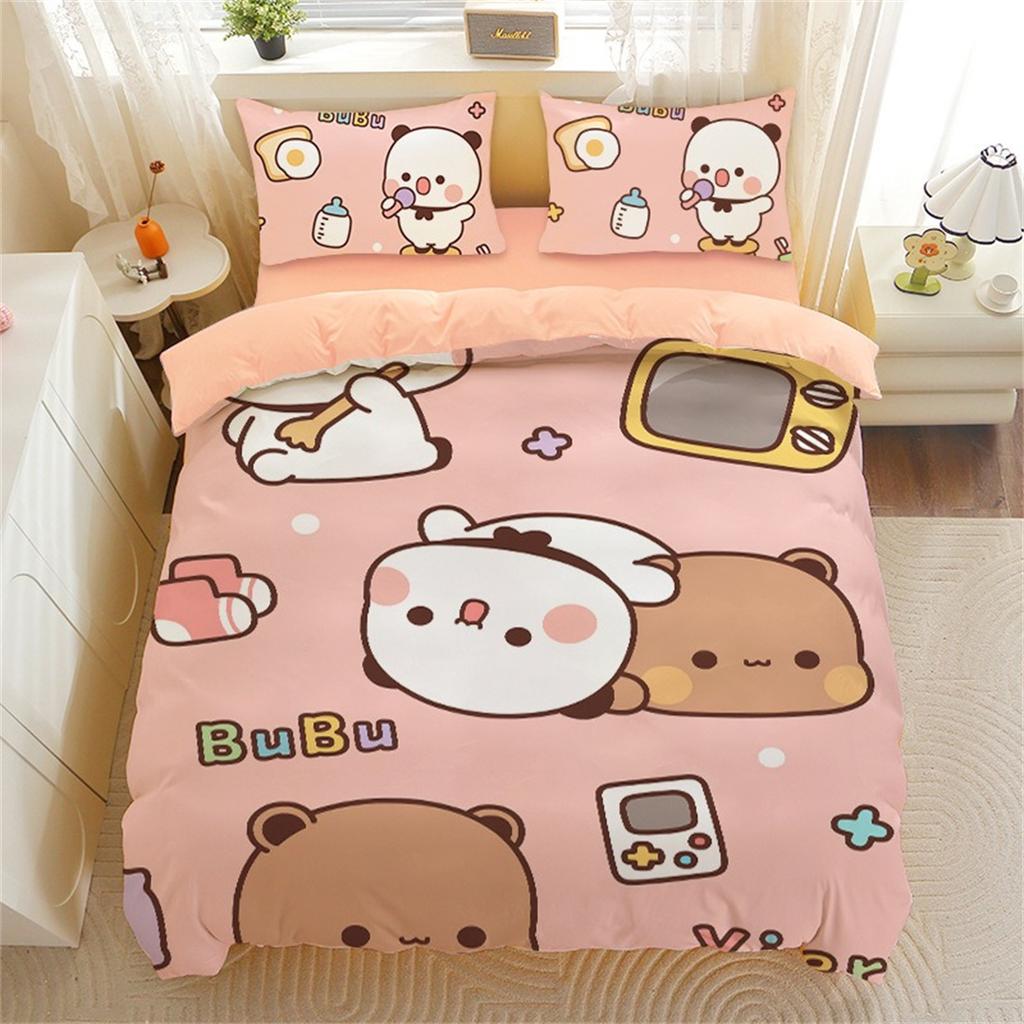 Cartoon Bear Panda Duvet Cover, Cute Bubu Dudu Bear Bedding Set Soft Polyester 3D Digital Printed Duvet Cover and Pillowcase