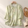 1116 neuer Top chinesischer Stil Stehkragen bedruckter Pullover Retro Chinesisch Zen Baumwolle und Leinen Hemd