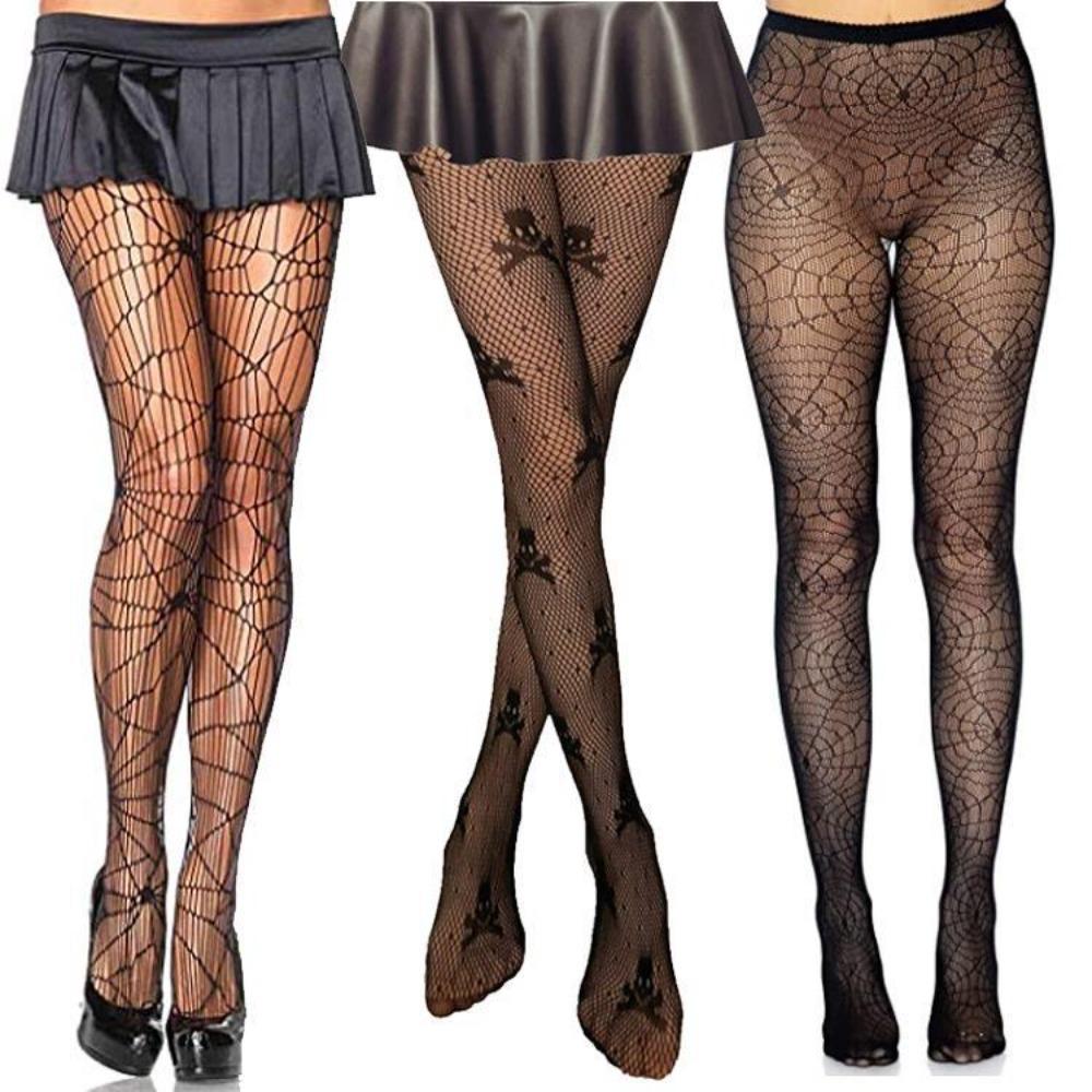 European and American Halloween Spider Web Socks Pantyhose Black Big Skull Adult Socks Fishing Net Socks Wholesale Ghost Festival Socks