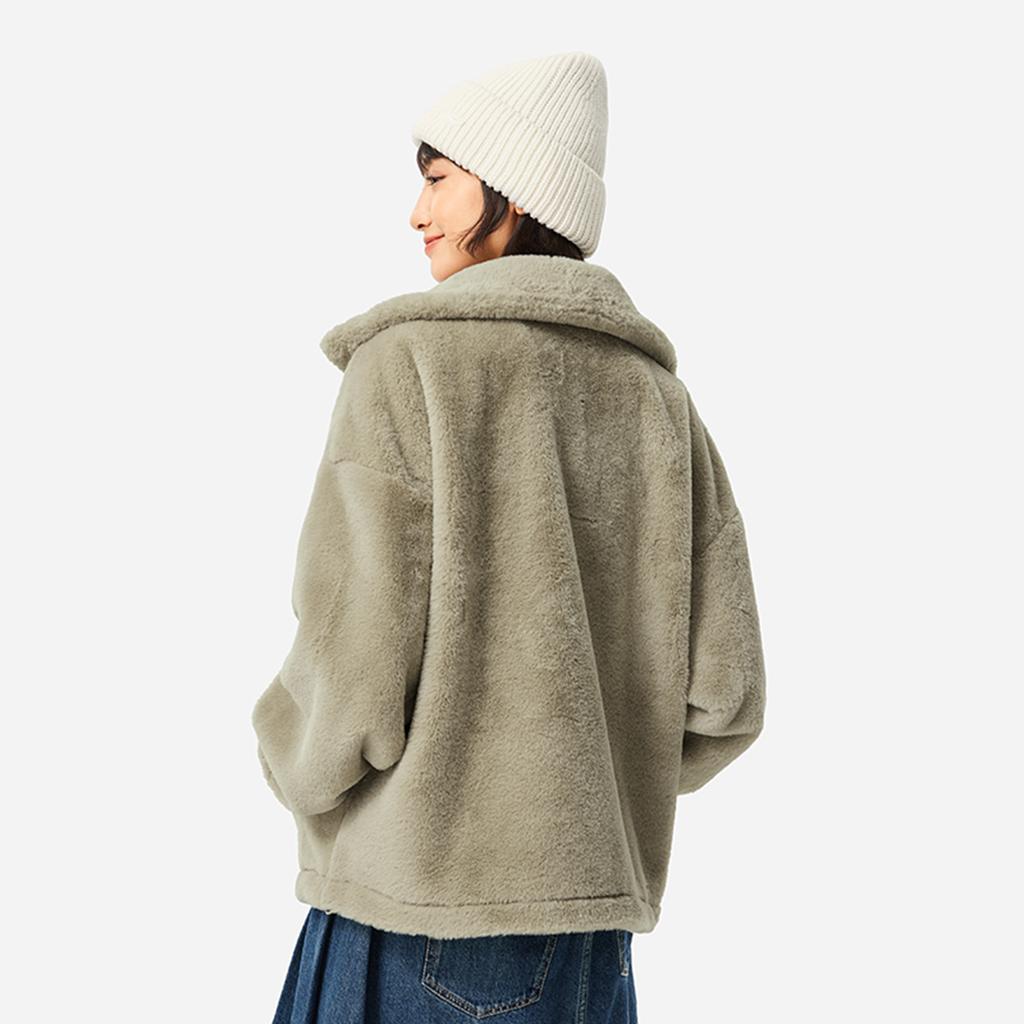 Li Ning Sports Lifestyle Series Faux Rabbit Fur Warm Plush Collar Windproof Casual Comfortable Versatile Fleece Jacket Women Jackets AFDUC96-5
