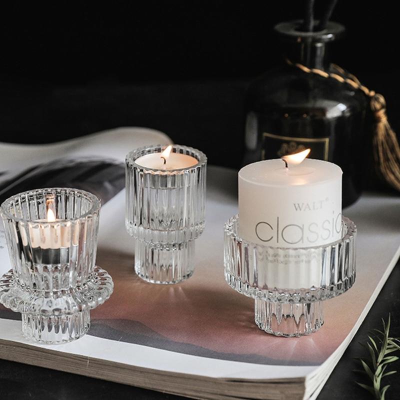 Vertical Stripe Candle Holder Clear Glass Candle Holder Tea Light Holder Centerpiece for Weddings Restaurant Parties