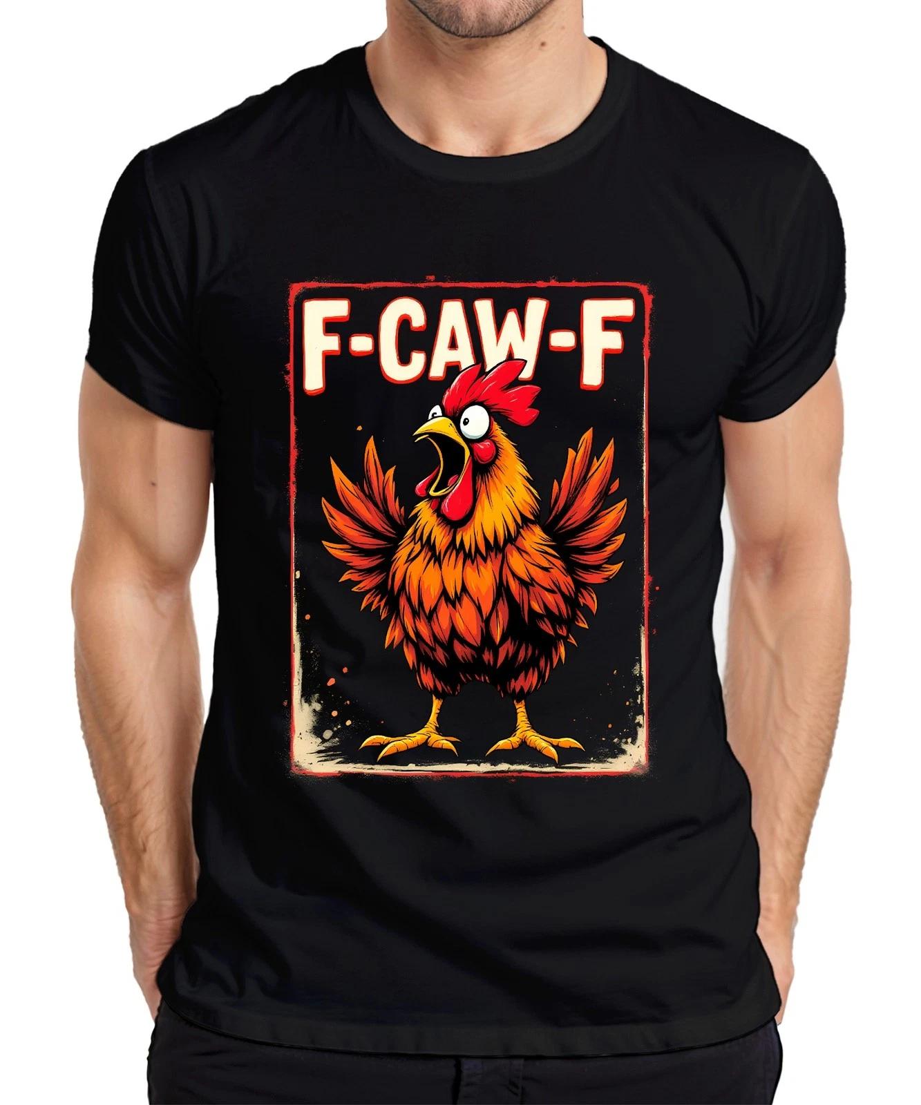F-CAW-F lustiger Hahn Cartoon Bauernhof Spruch Sarkasmus Vintage Herren T-Shirt L