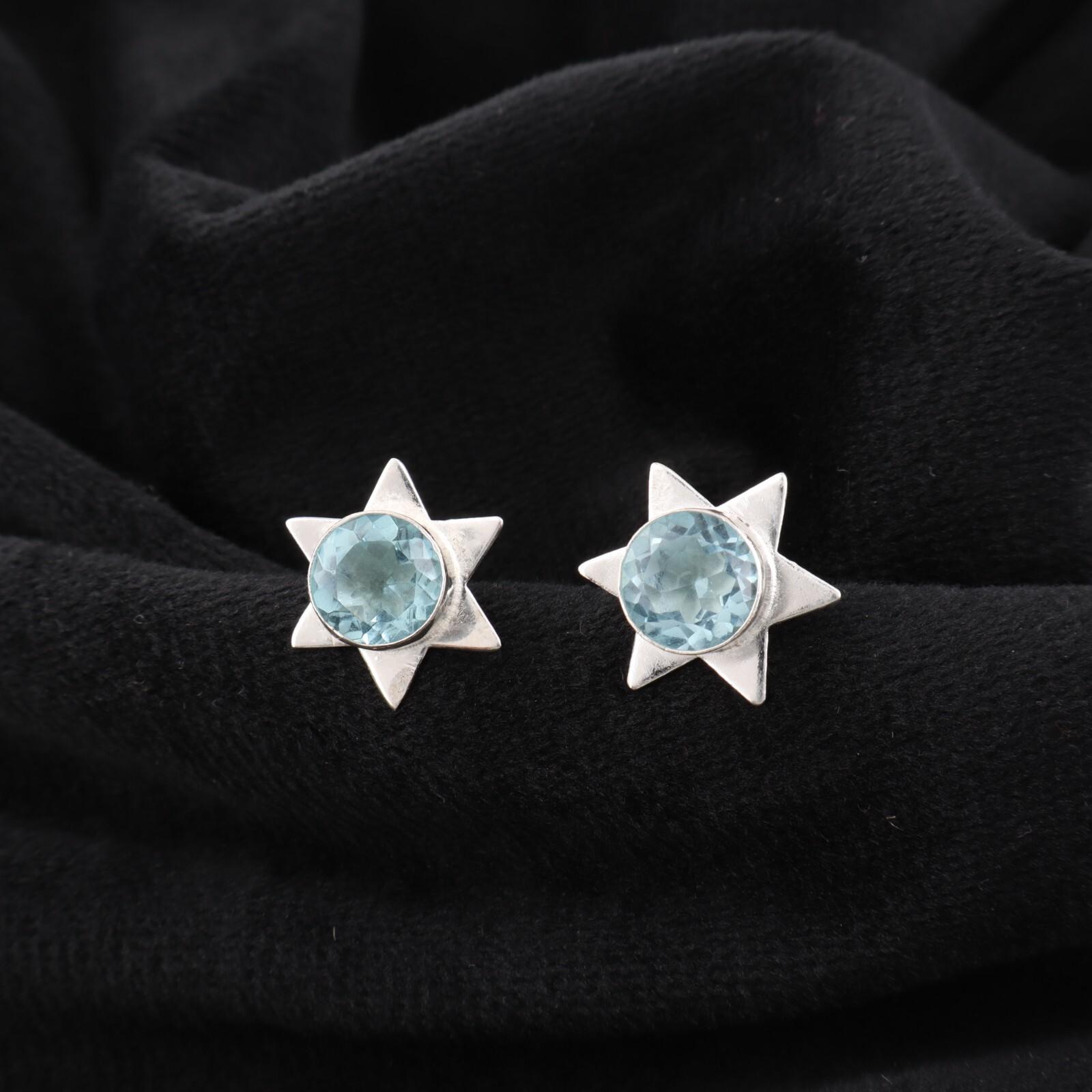 

Небесно-голубой топаз драгоценный камень 925 стерлинговое серебро ювелирные изделия ручной работы серьги-пусеты 0,44 EE-175-7