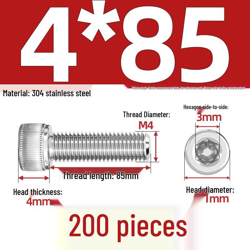 304 Stainless Steel Hex Socket Head Cap Screws, M2-M10, Extended Length