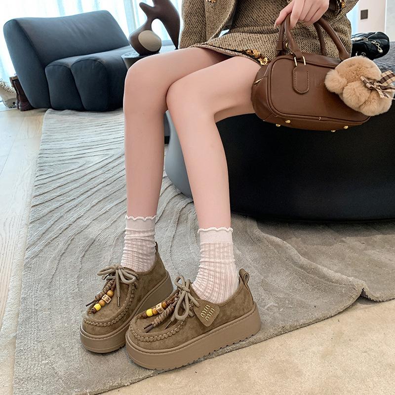 Plateau Damen neue Herbst Einzel Schuhe Retro vielseitige Freizeitschuhe erhöhen die Höhe von faulen Doudou Schuhen Tide
