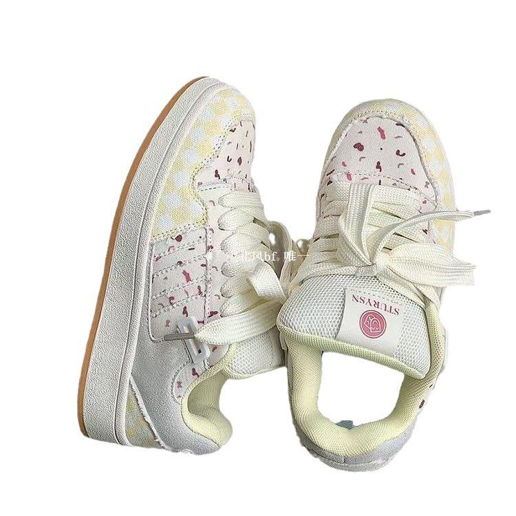 2025 autumn and winter new denim splicing little white shoes college style thick-soled lace-up board shoes street shooting casual shoes foreign trade