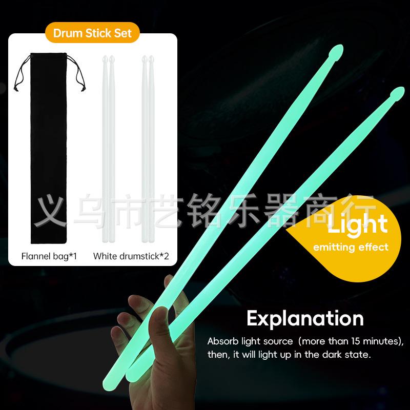 Set of 2 Luminous 5A Fluorescent Nylon Drumsticks with Storage Bag for Jazz Drumming