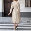 Herbst 2025 Retro Polka-Dot Midi-Kleid mit Schleifenkragen und langen Ärmeln
