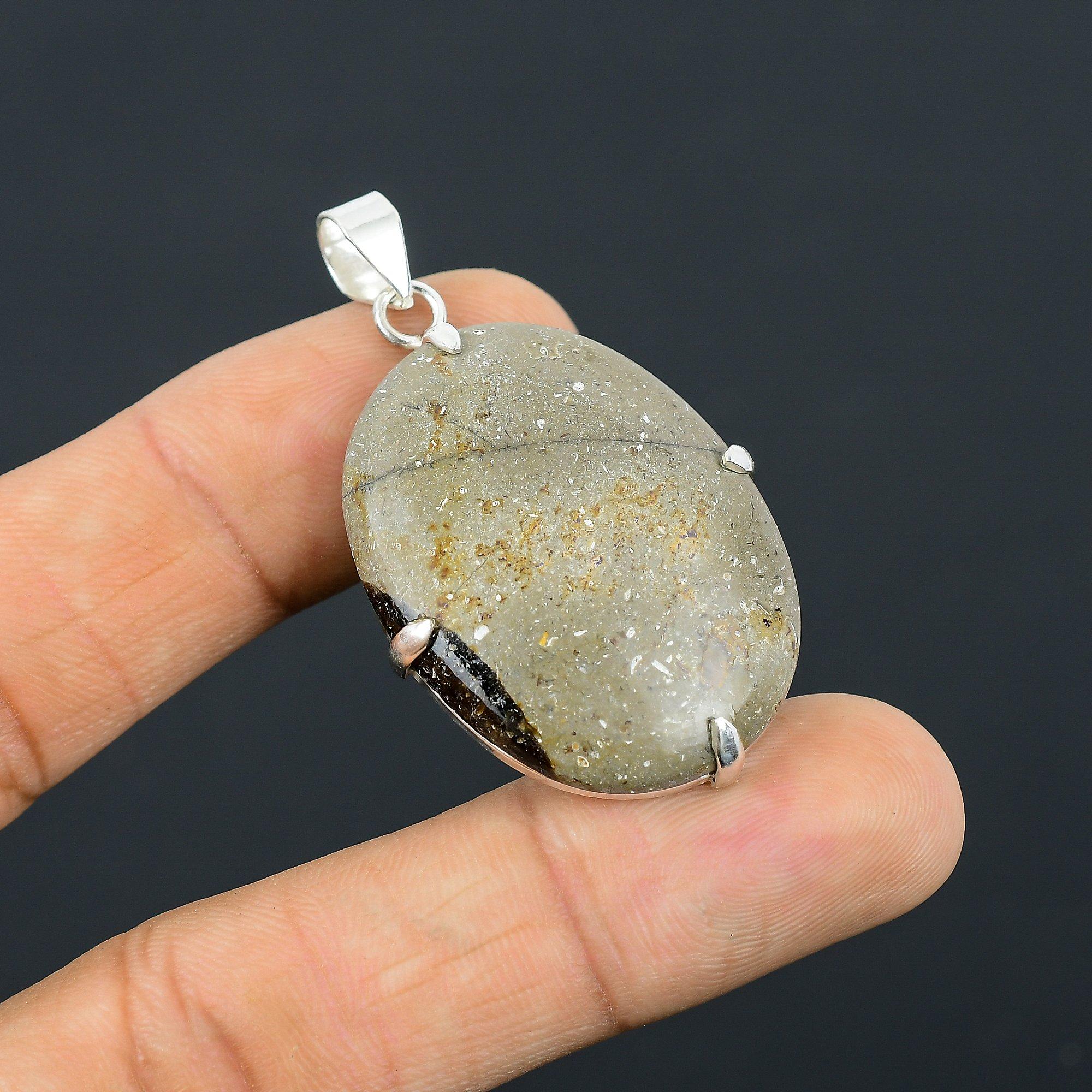 

Memorial Day Deal 925 Silver Root Chakra Septarian Gemstone Birthday New Pendant