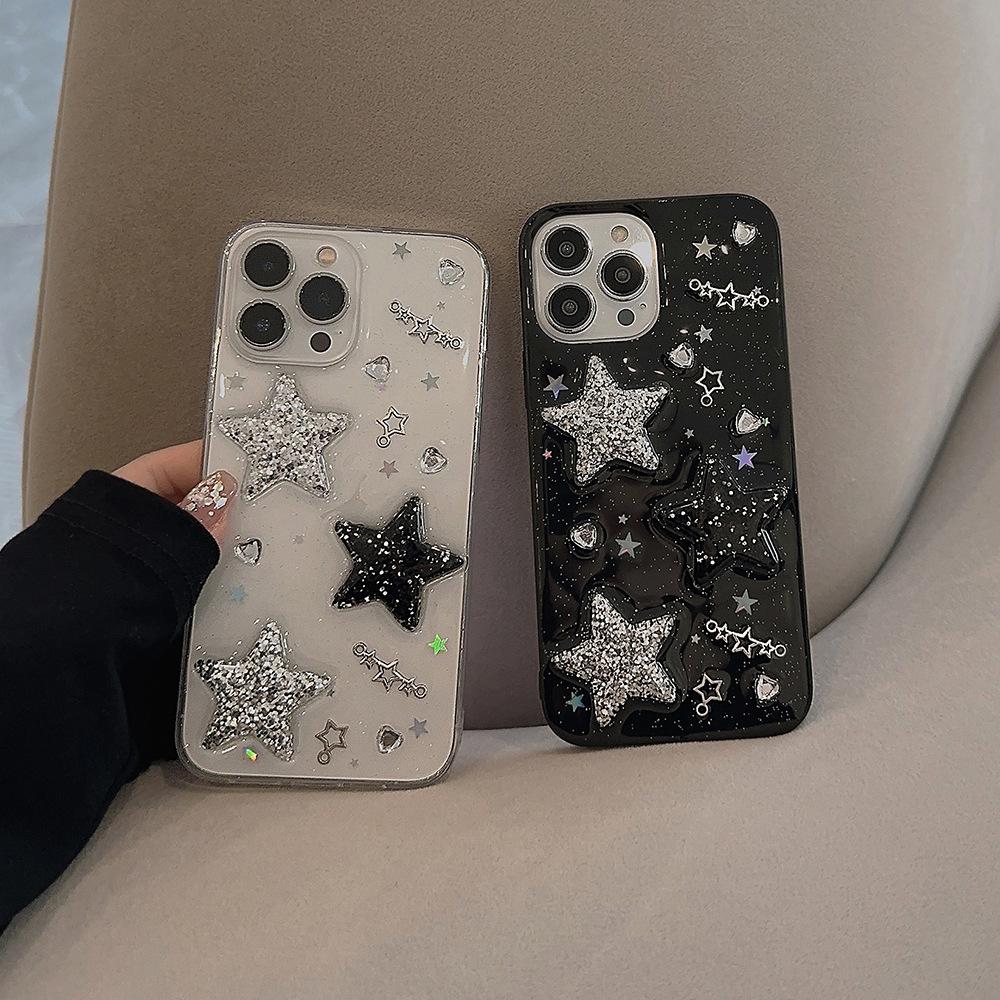 Capa de celular preta 3D brilhante rosa estrela para iPhone 15 14 13 12 11 Pro Max X XR XSMAX 7 8 Plus SE TPU capa capa novos produtos
