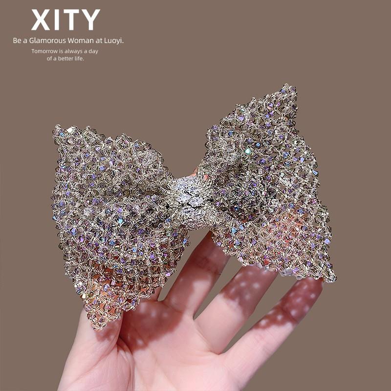 Elegant Crystal Butterfly Knot Hair Clip Women Korean Style Top Accessory Handmade Fashion Headwear Crystal Bowknot Top Hair Clip